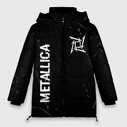 Куртка зимняя женская Metallica glitch на темном фоне: надпись, символ, цвет: 3D-черный
