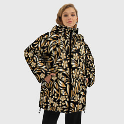 Куртка зимняя женская Золотые узоры - цветы, цвет: 3D-светло-серый — фото 2