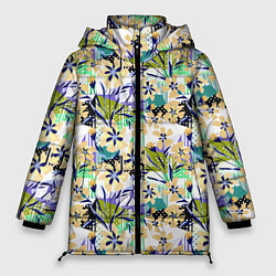 Куртка зимняя женская Цветочный узор на фоне в горошек, цвет: 3D-светло-серый