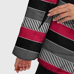 Куртка зимняя женская Красно-черный полосатый современный узор, цвет: 3D-светло-серый — фото 2