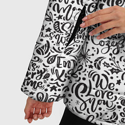 Куртка зимняя женская Новогодний узор леттеринг надписи, цвет: 3D-светло-серый — фото 2