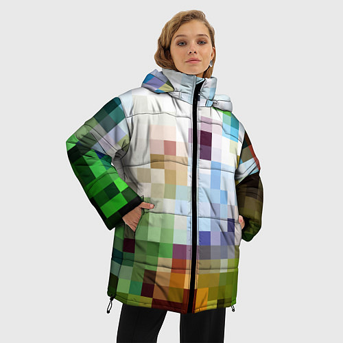 Женская зимняя куртка Пиксельная абстракция / 3D-Красный – фото 3