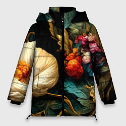 Женская зимняя куртка Винтажные цветы акварелью