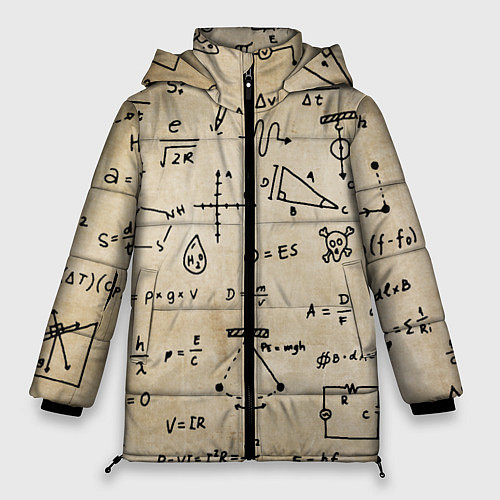 Женская зимняя куртка Научные формулы на старой бумаге / 3D-Светло-серый – фото 1