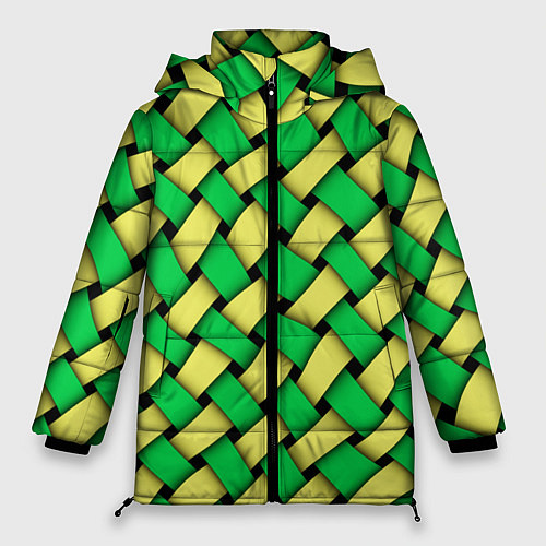 Женская зимняя куртка Жёлто-зелёная плетёнка - оптическая иллюзия / 3D-Светло-серый – фото 1