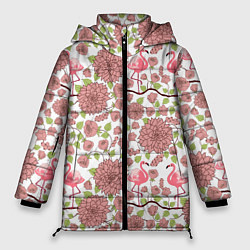 Куртка зимняя женская Фламинго и лотосы, цвет: 3D-светло-серый