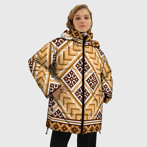 Женская зимняя куртка Индейский пиксельный орнамент / 3D-Красный – фото 3