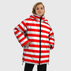 Куртка зимняя женская Красный полосатый новогодний леденец, цвет: 3D-черный — фото 2