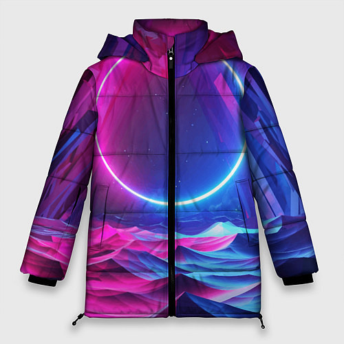Женская зимняя куртка Круг и разноцветные кристаллы - vaporwave / 3D-Светло-серый – фото 1