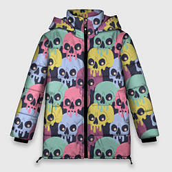 Куртка зимняя женская Черепа разноцветные спрей, цвет: 3D-черный