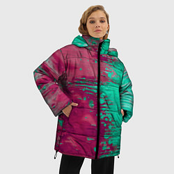 Куртка зимняя женская Светло-розовые и зелёные краски растекаются, цвет: 3D-черный — фото 2