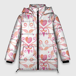 Куртка зимняя женская Винтажные сердечки, цвет: 3D-черный