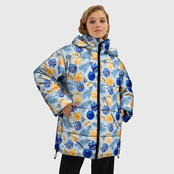 Куртка зимняя женская Шарики новогодние ёлочные, синие, цвет: 3D-черный — фото 2