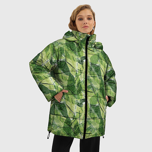 Женская зимняя куртка Милитари листья крупные / 3D-Красный – фото 3