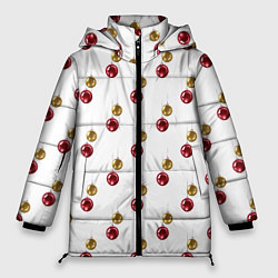 Куртка зимняя женская Золотые и красные елочные шары - паттерн, цвет: 3D-черный