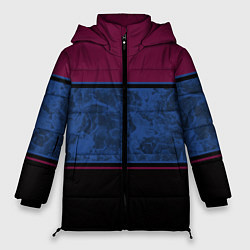 Куртка зимняя женская Бордовый, синий мраморный и черный полосы, цвет: 3D-светло-серый