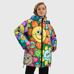 Куртка зимняя женская Ромашки - смайлы, цвет: 3D-светло-серый — фото 2