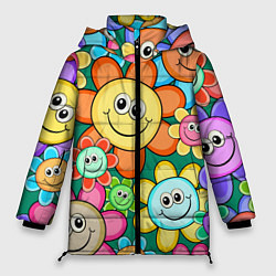 Куртка зимняя женская Ромашки - смайлы, цвет: 3D-светло-серый