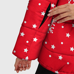 Куртка зимняя женская Рождественские снежинки на красно-белом фоне, цвет: 3D-красный — фото 2