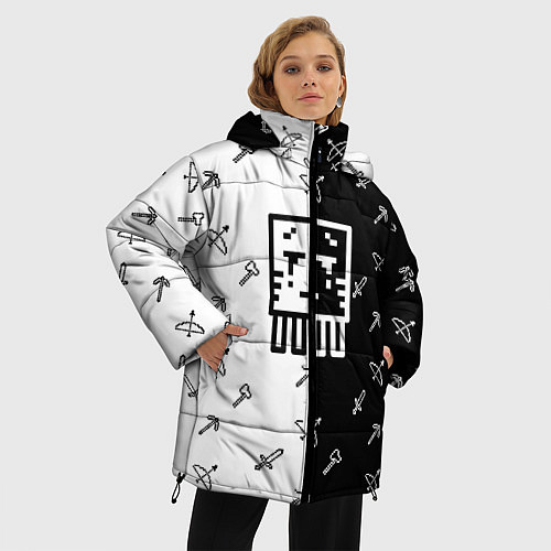 Женская зимняя куртка Майнкрафт гаст с инструментами / 3D-Светло-серый – фото 3