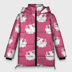 Куртка зимняя женская Сексуальные кролики на розовом, цвет: 3D-красный