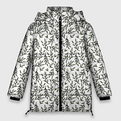Куртка зимняя женская Веточки на белом - паттерн, цвет: 3D-черный