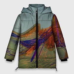 Куртка зимняя женская Волнообразные разноцветные музыкальные линии, цвет: 3D-черный