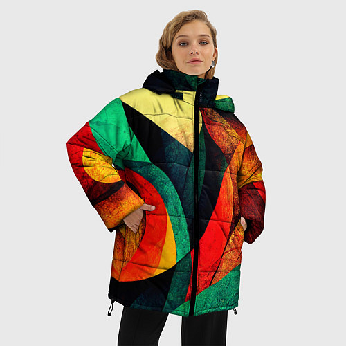 Женская зимняя куртка Текстурированная цветная абстракция / 3D-Красный – фото 3