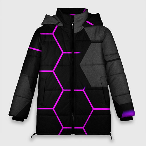 Женская зимняя куртка Крупные неоновые соты / 3D-Светло-серый – фото 1