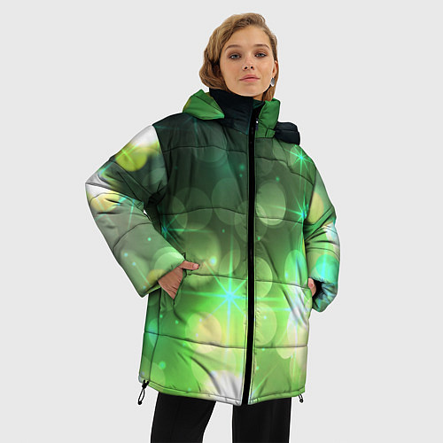Женская зимняя куртка Неоновый зеленый блеск и черный фон / 3D-Светло-серый – фото 3