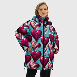 Куртка зимняя женская Паттерн красные абстрактные сердца, цвет: 3D-черный — фото 2