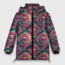 Куртка зимняя женская Паттерн сердца и узоры, цвет: 3D-светло-серый