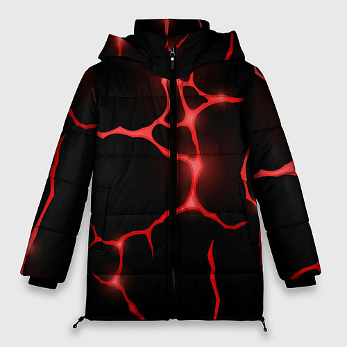 Женская зимняя куртка Красные неоновые трещины / 3D-Светло-серый – фото 1