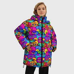 Куртка зимняя женская Паттерн много Маленьких Монстров, цвет: 3D-черный — фото 2