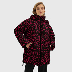 Куртка зимняя женская Розовые сердечки на темном фоне, цвет: 3D-черный — фото 2