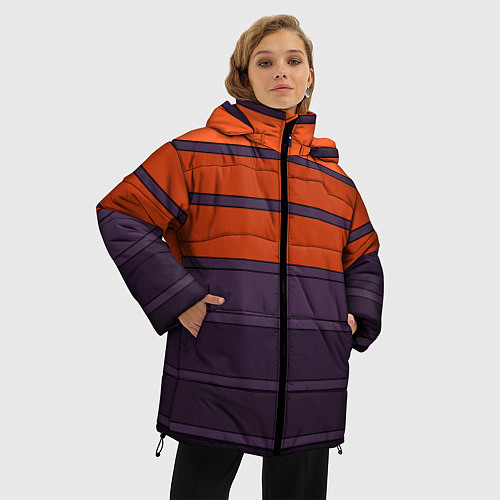 Женская зимняя куртка Полосатый фиолетово-оранжевый узор / 3D-Красный – фото 3
