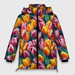 Куртка зимняя женская Роскошные тюльпаны, цвет: 3D-красный