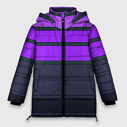 Куртка зимняя женская Полосатый узор в серых и фиолетовых тонах, цвет: 3D-черный