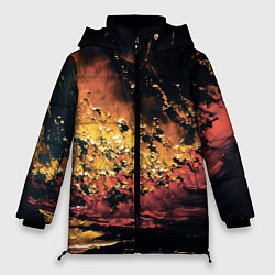 Куртка зимняя женская Горящее черное море маслом, цвет: 3D-красный