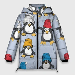 Куртка зимняя женская Смешные пингвины, цвет: 3D-красный