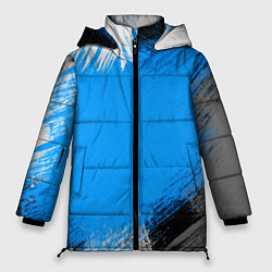 Куртка зимняя женская Абстрактный пятнистый черно-синий узор, цвет: 3D-красный