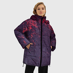 Куртка зимняя женская Наскальная чёрная текстура с красными брызгами, цвет: 3D-светло-серый — фото 2