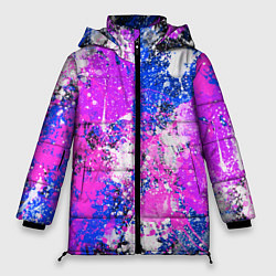 Куртка зимняя женская Разбрызганная фиолетовая краска - темный фон, цвет: 3D-красный