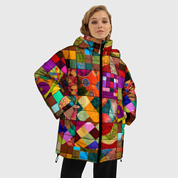 Куртка зимняя женская Лоскутное шитье, пэчворк из нейросети, цвет: 3D-светло-серый — фото 2