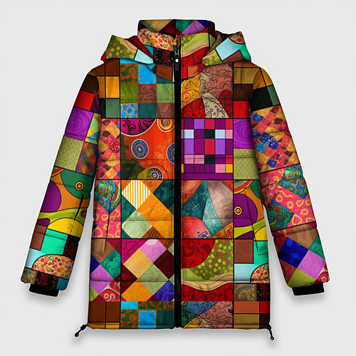 Женская зимняя куртка Лоскутное шитье, пэчворк из нейросети / 3D-Светло-серый – фото 1