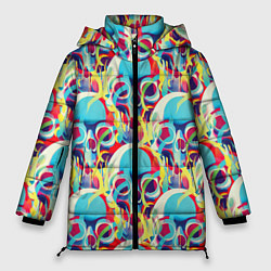 Куртка зимняя женская Черепа кислотный узор, цвет: 3D-красный