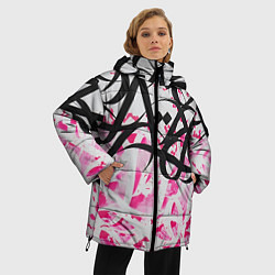 Куртка зимняя женская Черно-розовая каллиграфия, цвет: 3D-светло-серый — фото 2