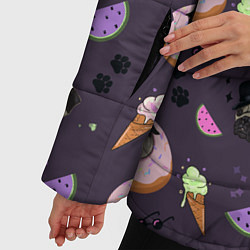 Куртка зимняя женская Паттерн с мопсами и едой, цвет: 3D-черный — фото 2