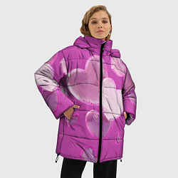 Куртка зимняя женская Сердца на розовов фоне, цвет: 3D-черный — фото 2