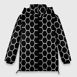 Куртка зимняя женская Черно белые соты абстракция, цвет: 3D-светло-серый